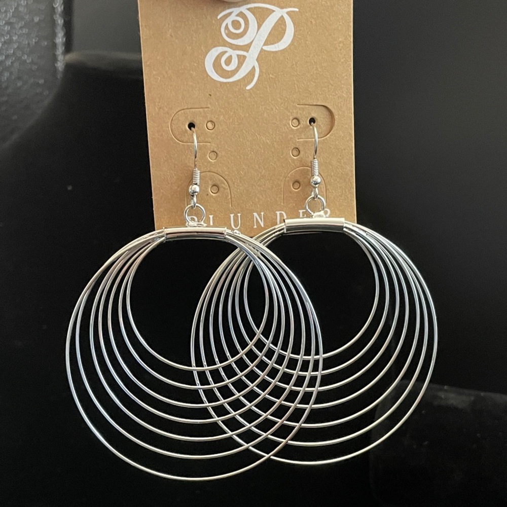 Plunder Design Fashion Jewelry Silver Ripple Multi Loop Drop Earring - Picture 3 of 4